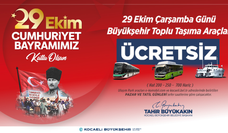 Cumhuriyet Bayramı’na özel hediye: Kocaeli’de ulaşım ücretsiz